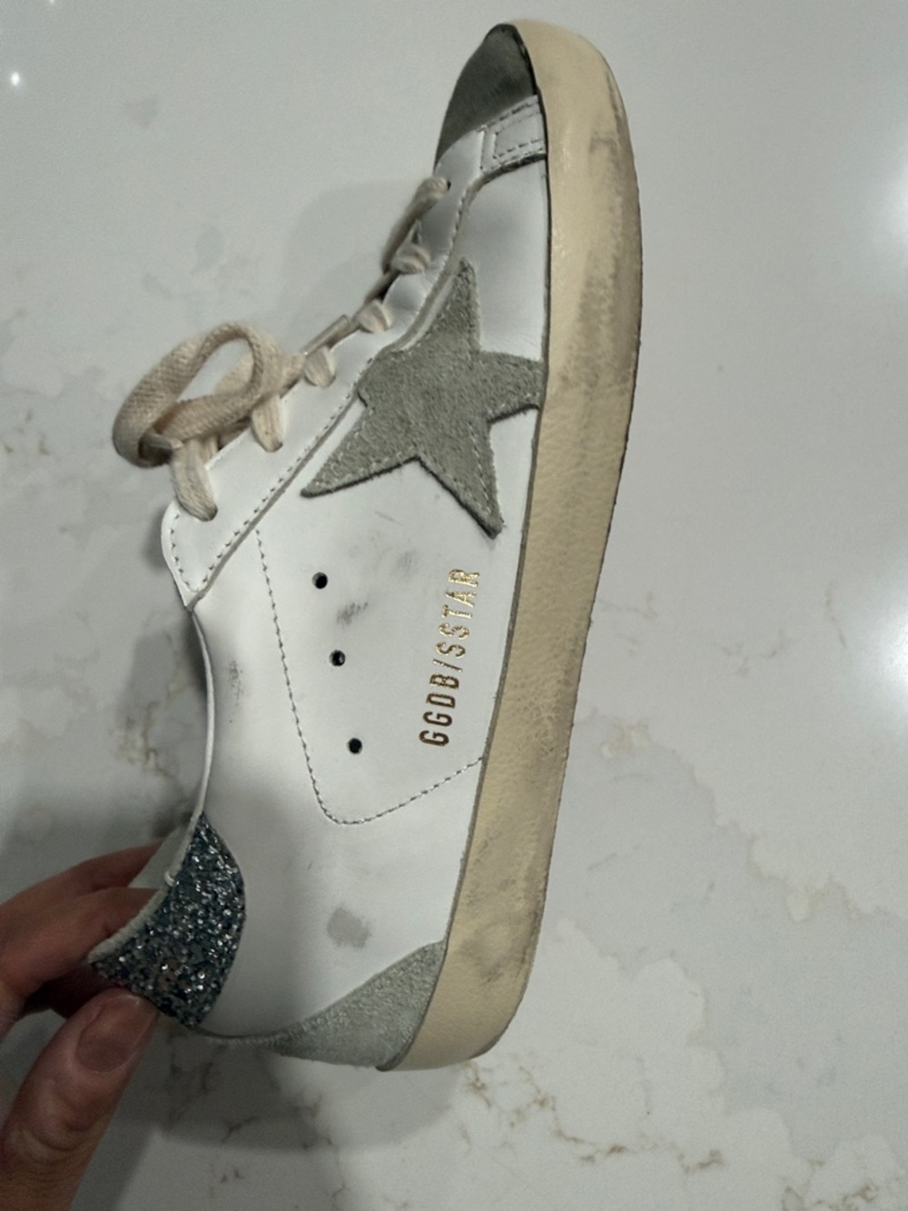 Golden Goose White and Gray Superstar Sneakers - Picture 2 of 8